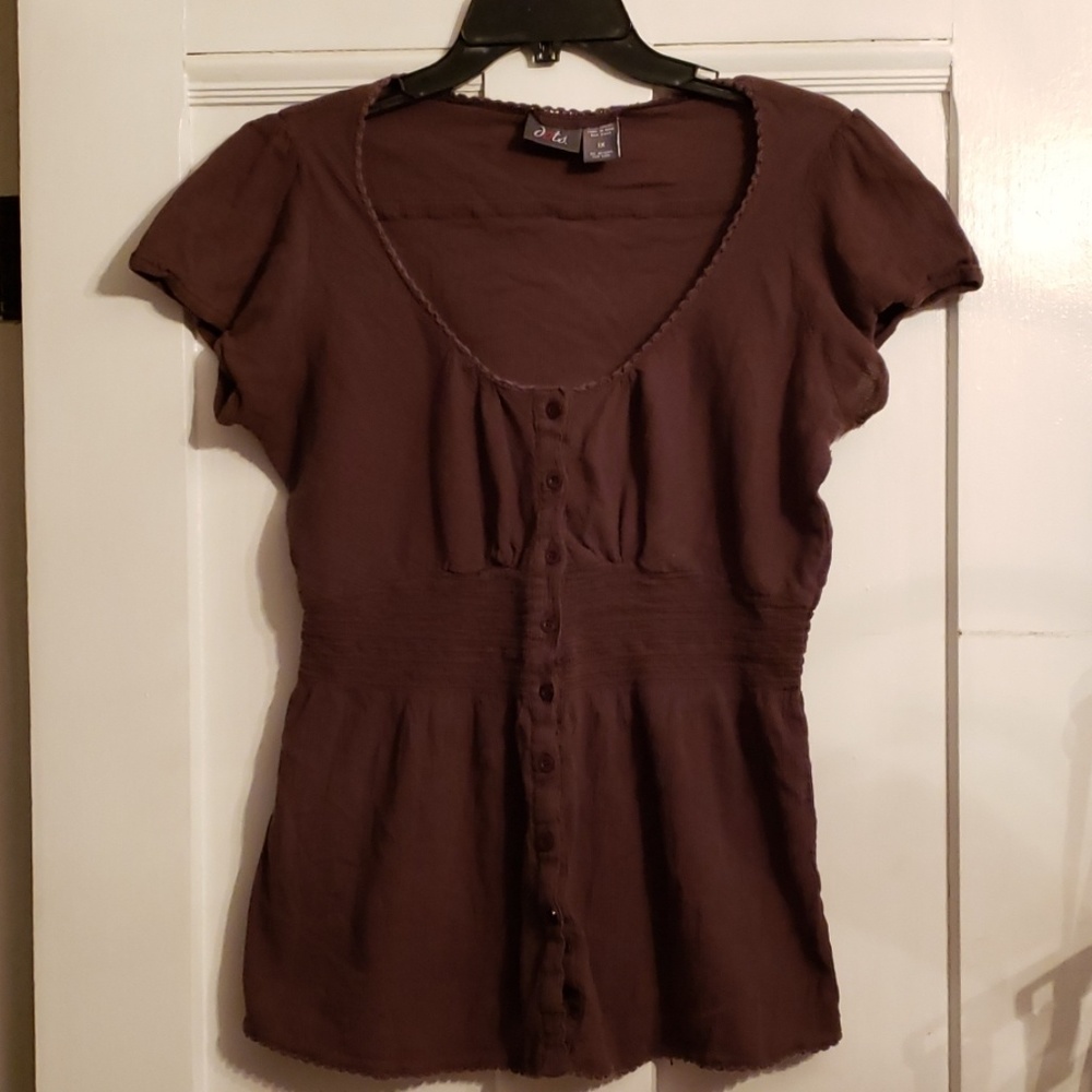 Plus Brown Button Blouse